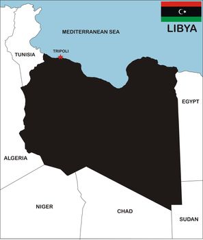 political map of libya country with neighbors and national flag