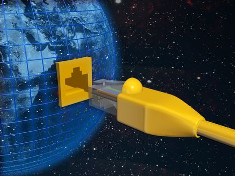 A ethernet connected globe. 3D rendered Illustration.