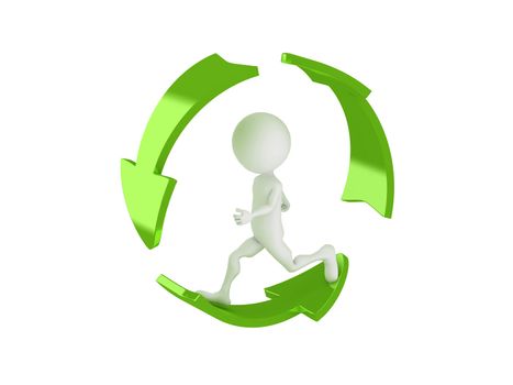 3d man running inside the recycle symbol