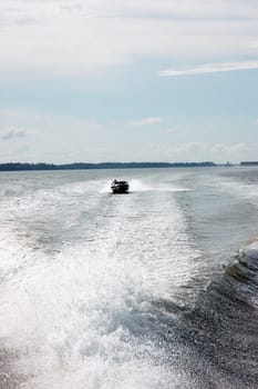 trace speedboat at sea