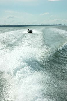 trace speedboat at sea