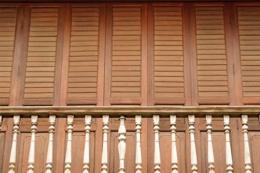 The traditional wooden balcony at 100 years old town of Chanthaburi, Thailand.