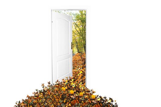 Door to new world. Autumn version. Easy editable image.