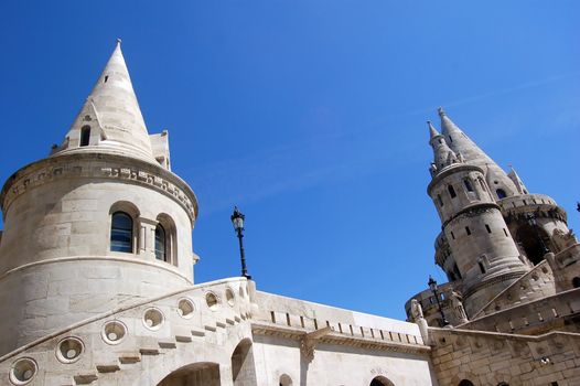 The great tower of Fishermen's Bastion on the castle hill of Budapest