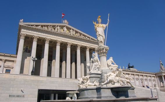 Austrian Parliament Building in Vienna with the Statue of Athena in Front