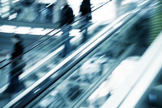 Shopping center, escalator people moving