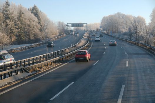Highway in sunny winter day