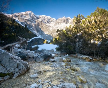 a mountain stream beautiful scenery in the winter