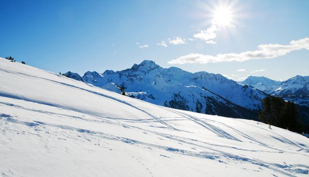 Snowy winter panorama in mountains