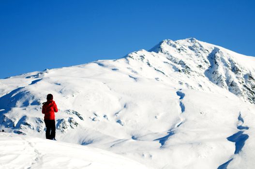 Walking in the mountains. Winter scenery