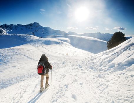 Mountain trekking in the winter