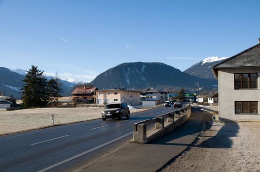 Mountain village in the Alps in the Alps in the winter