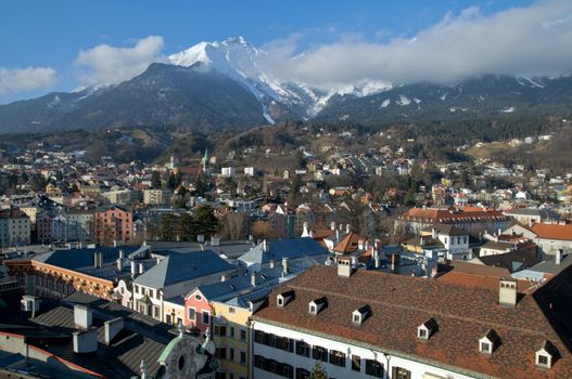 Mountain city in the Alps with traditional buildings. Innsbruck