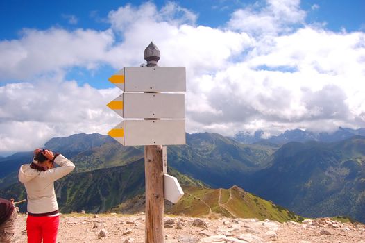 Tatra Mountains stormy landscape and signpost