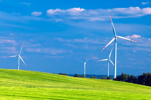 Wind turbines landscape. Environment fiendly source of energy