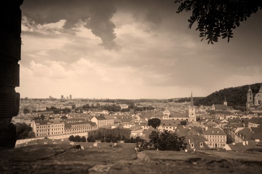 Prague, Mala Strana. View from Hradcany. Sepia mood