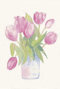 hand painted watercolor of a bunch of tulips