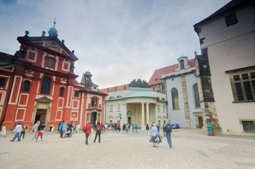 Old square in Prague, cloudy weather