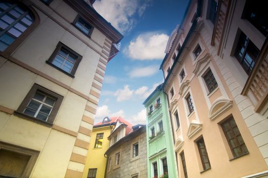 Prague. Old, charming buildings and blue sky