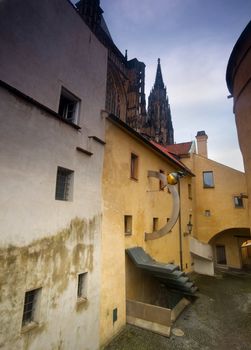 Prague. Old, charming buildings and blue sky