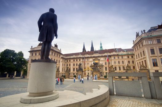 Jan Masaryk monument at Prague's castle, view towards the Castle