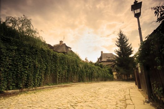 Charming old village, sepia rural scenery