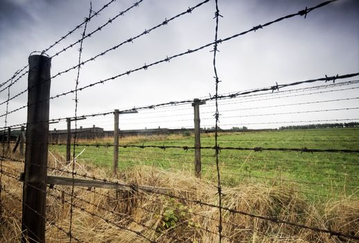 Barbed wire fence. Old prison