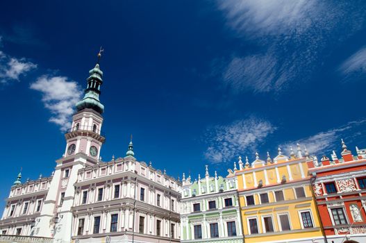 Historic buildings in the Old Town. Zamosc, Poland