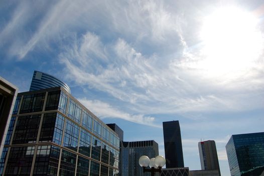 Skyscrapers and sun