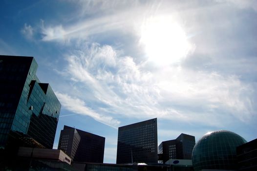 Skyscrapers and sun