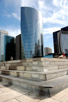 Stairs to career concept, skyscrapers in background