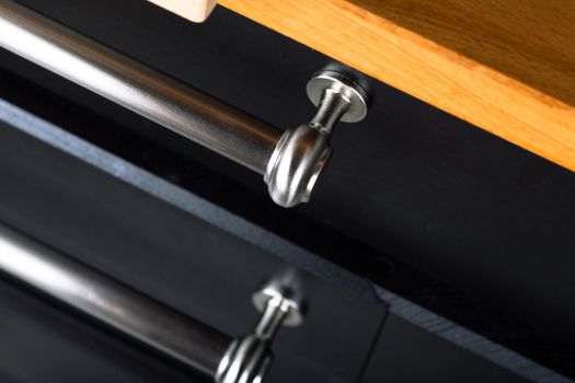 Closeup view of drawers in a kitchen