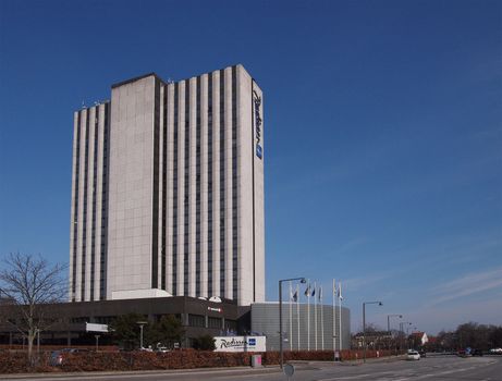 COPENHAGEN - MAR 16: 26-floor Radisson Blu Scandinavian hotel and casino is located minutes away from the city centre of Copenhagen, Denmark. The hotel celebrates its 40 - years jubilee, March 16, 2013.