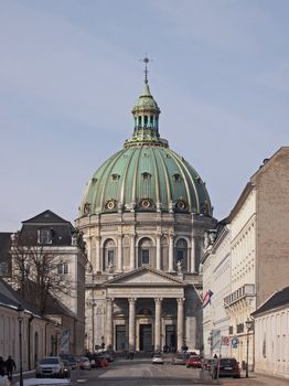 COPENHAGEN - MAR 16, 2013: Frederik's Church, popularly known as The Marble Church (Marmorkirken) for its architecture, is an Evangelical Lutheran church in Copenhagen,Denmark. 