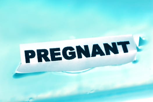 Card floating on water surface with printed word: PREGNANT 