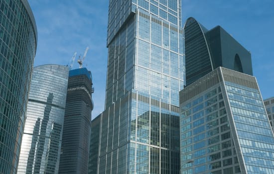 Office buildings of Moscow business center in winter sunny day