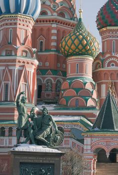 Monument to Minin and Pozharsky in front of Saint Basil's Cathedral in Moscow