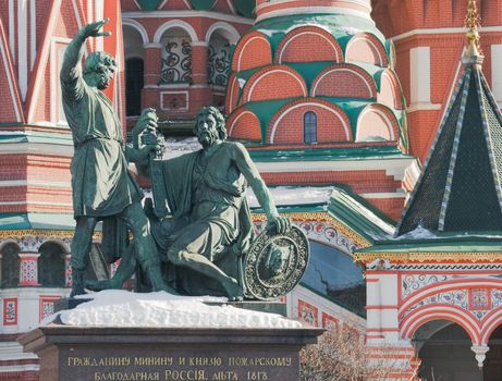 Monument to Minin and Pozharsky in front of Saint Basil's Cathedral in Moscow