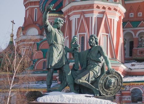 Monument to Minin and Pozharsky in front of Saint Basil's Cathedral in Moscow