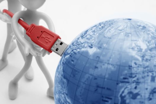 Plugging USB into earth. Global communication. Conceptual