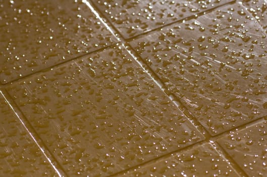 Water drops on yellow surface