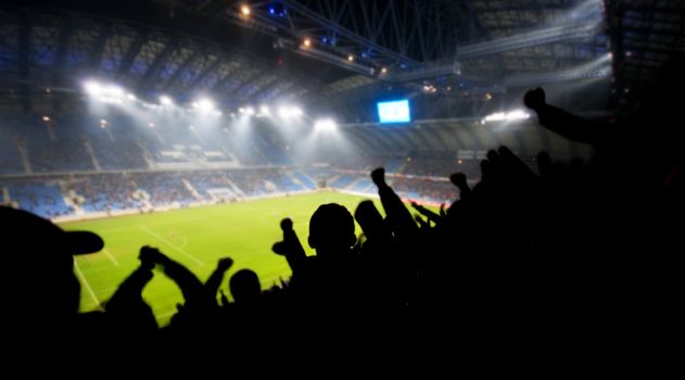 Silhouettes of fans celebrating a goal on football / soccer match