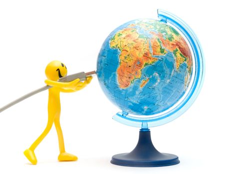 Plugging USB into earth. Global communication. Conceptual