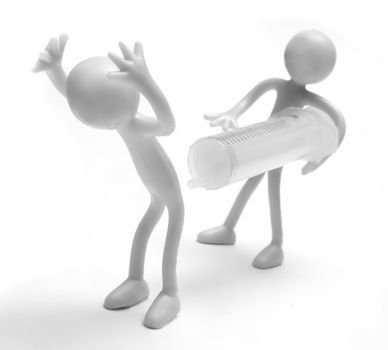 Giving an injection. Conceptual, on white background