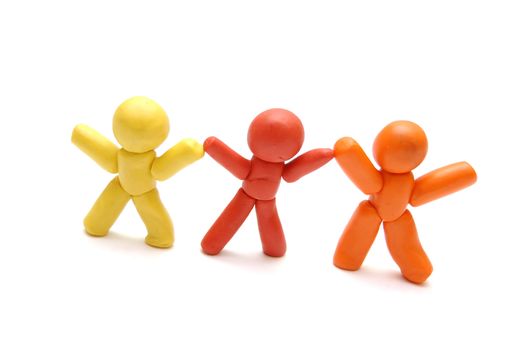 3 plasticine figures staying together and celebrating