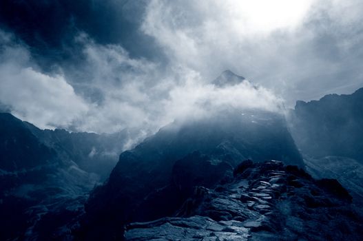 Dark stormy mountains landscape. Tatra mountains