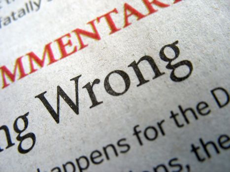 The word "Wrong" Isolated in a newspaper headline.