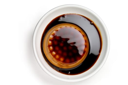 Coffee cream dessert closeup from top with clipping path