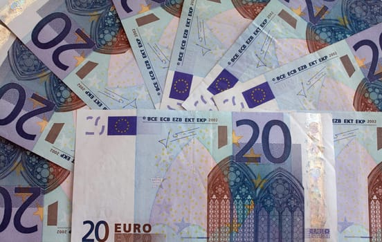 twenty euro notes arranged in a fan shape