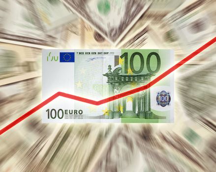 Concept shot with a graph depicting the raise of the Euro against the Dollar.